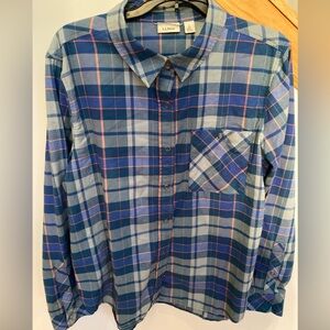 L.L. Bean Women’s  Blue Plaid Shirt Sz L
